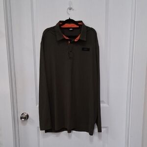 PXG Olive Long-Sleeve Polo with Orange Collar Accent
